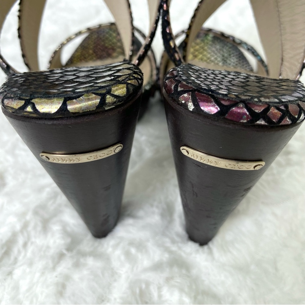 Jimmy Choo Python Embossed Leather Strapped Sanda… - image 4